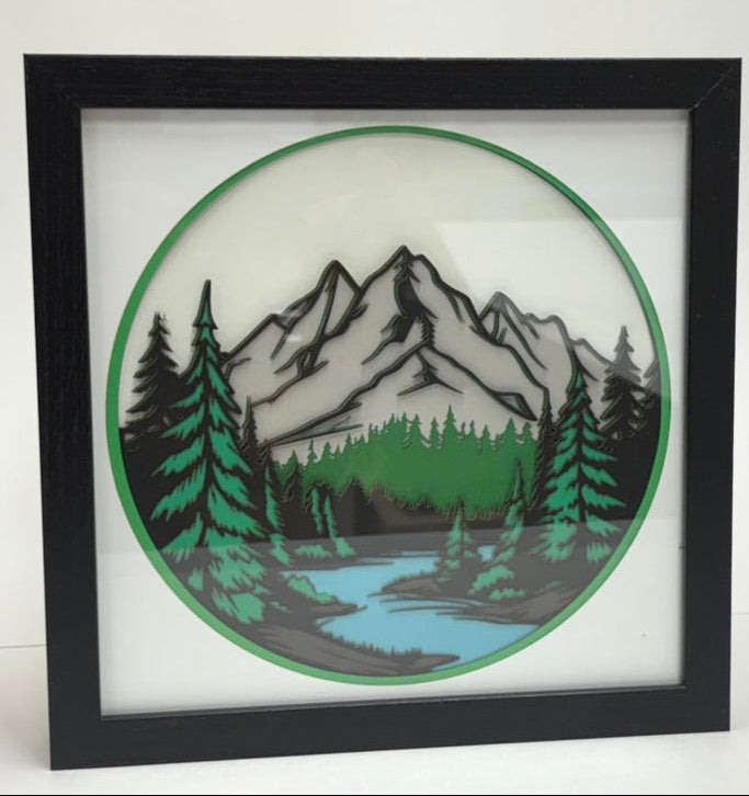 3D Cardstock Mountain Scene Shadow Box Frame 9" x 9"