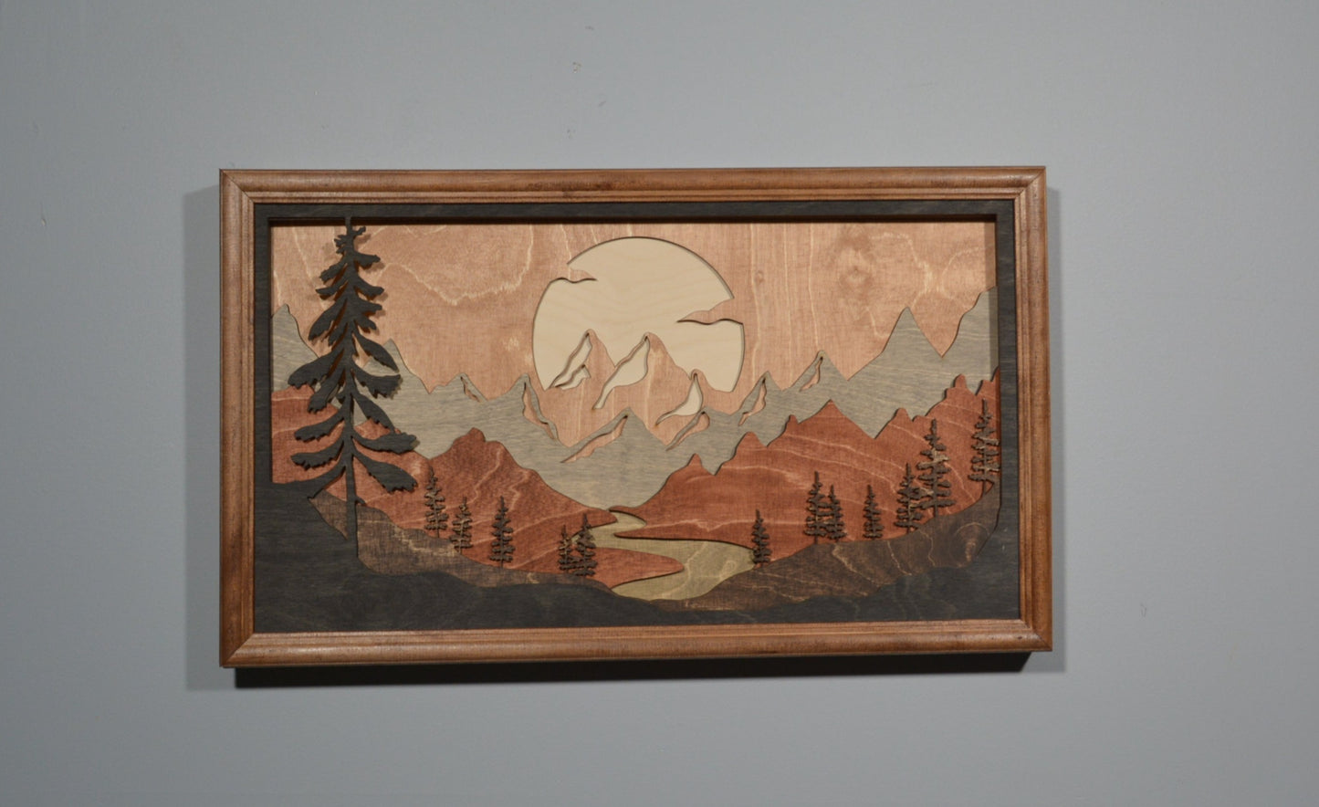 Framed layered mountain and stream 7 layers
