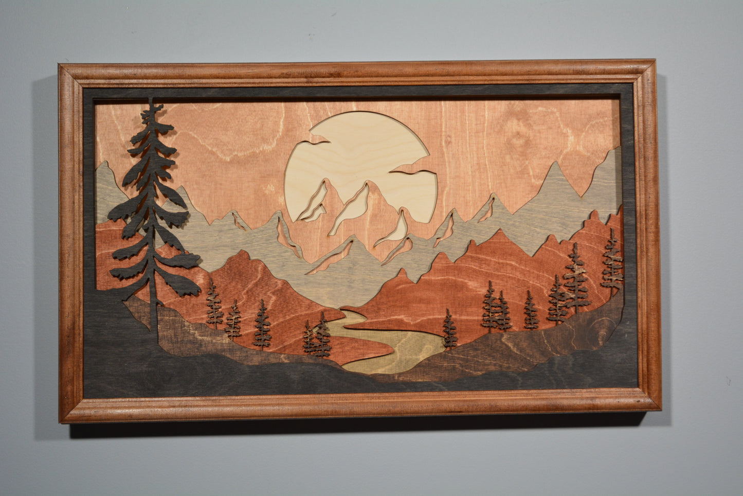 Framed layered mountain and stream 7 layers