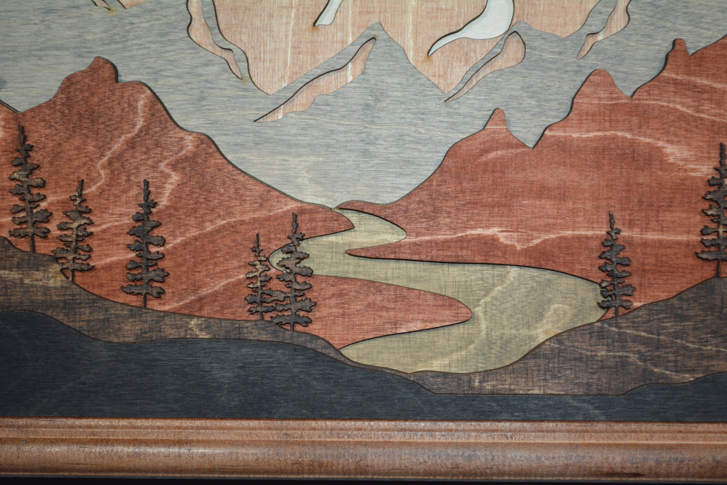 Framed layered mountain and stream 7 layers