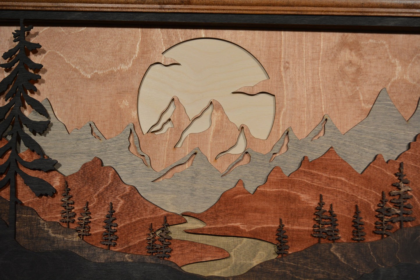 Framed layered mountain and stream 7 layers