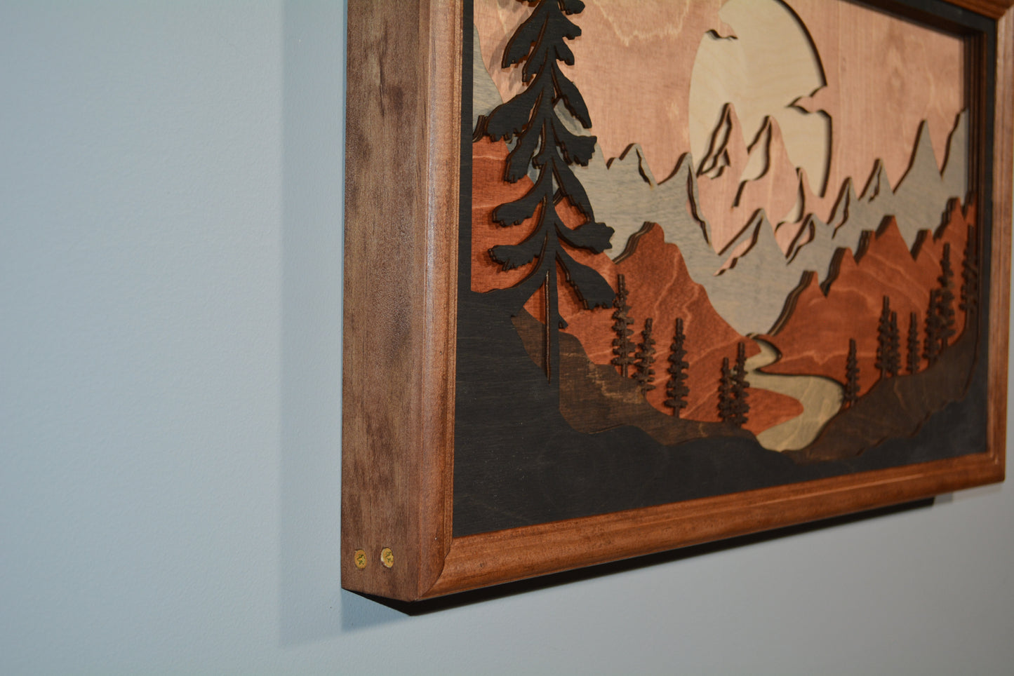 Framed layered mountain and stream 7 layers