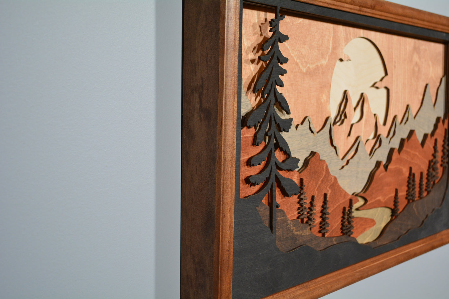 Framed layered mountain and stream 7 layers