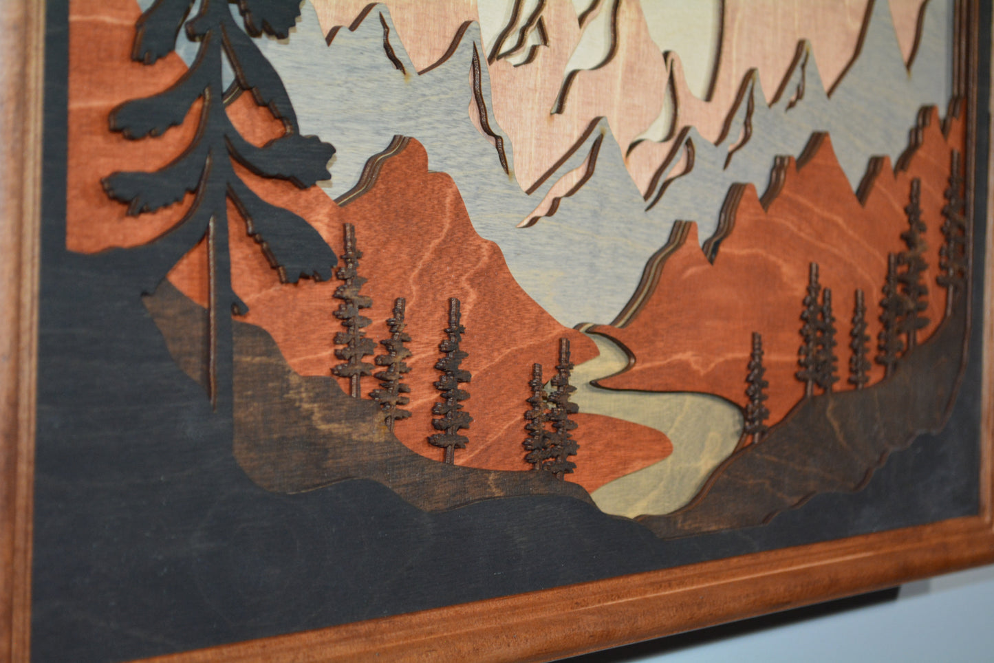 Framed layered mountain and stream 7 layers