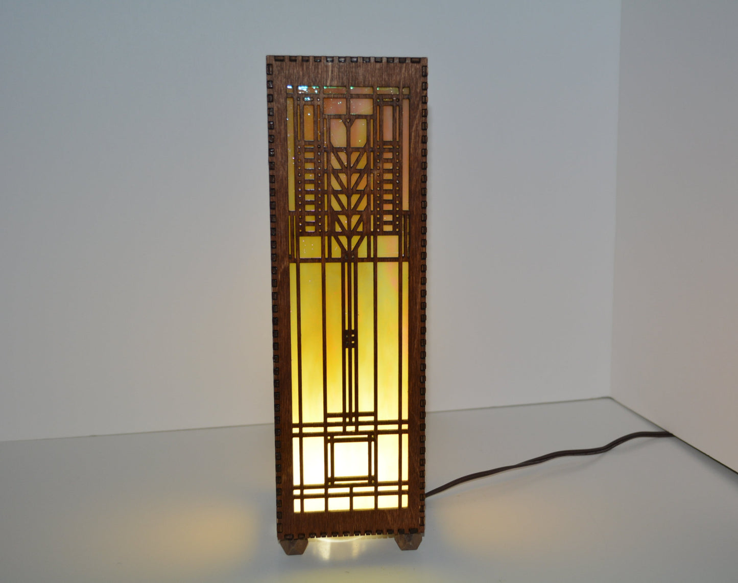 Golden Amber with Red Streaks Frank Llyod Wright design table lamp