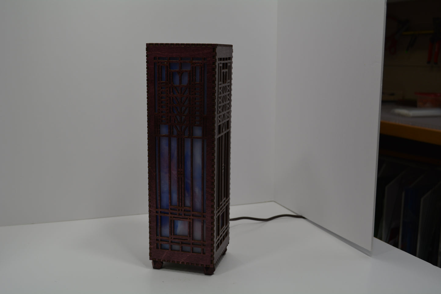 Blue and Purple hughs Frank Llyod Wright design table lamp