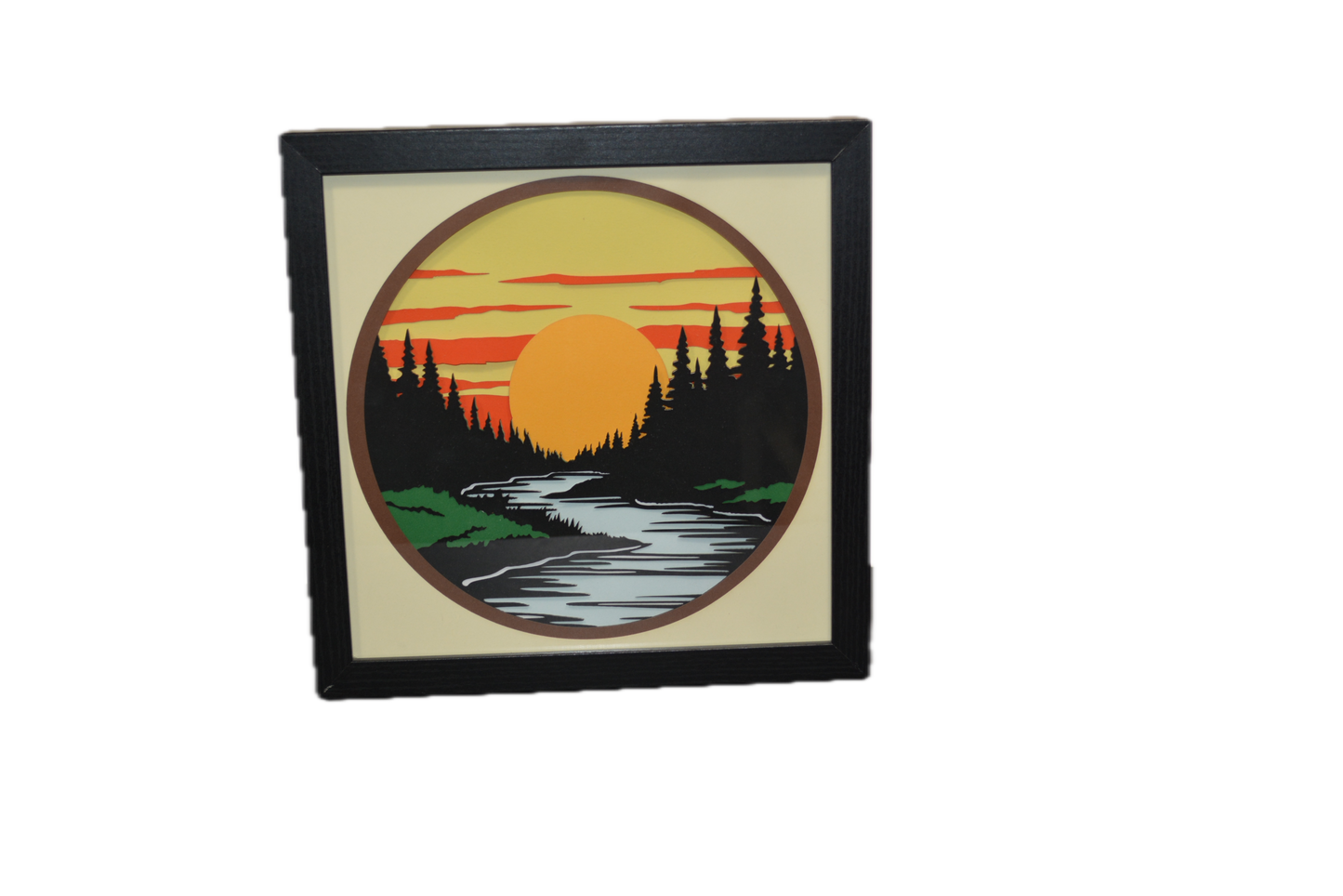 3D Paperstock River Sunset Shadow Box Frame 9" x 9"