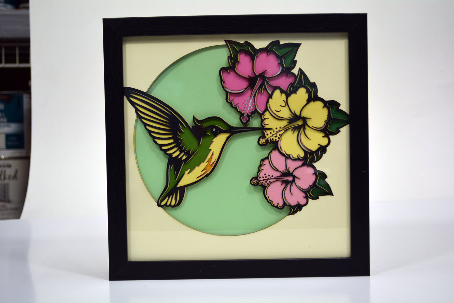 3D Paperstock Hummingbird Shadow Box Frame 9" x 9"