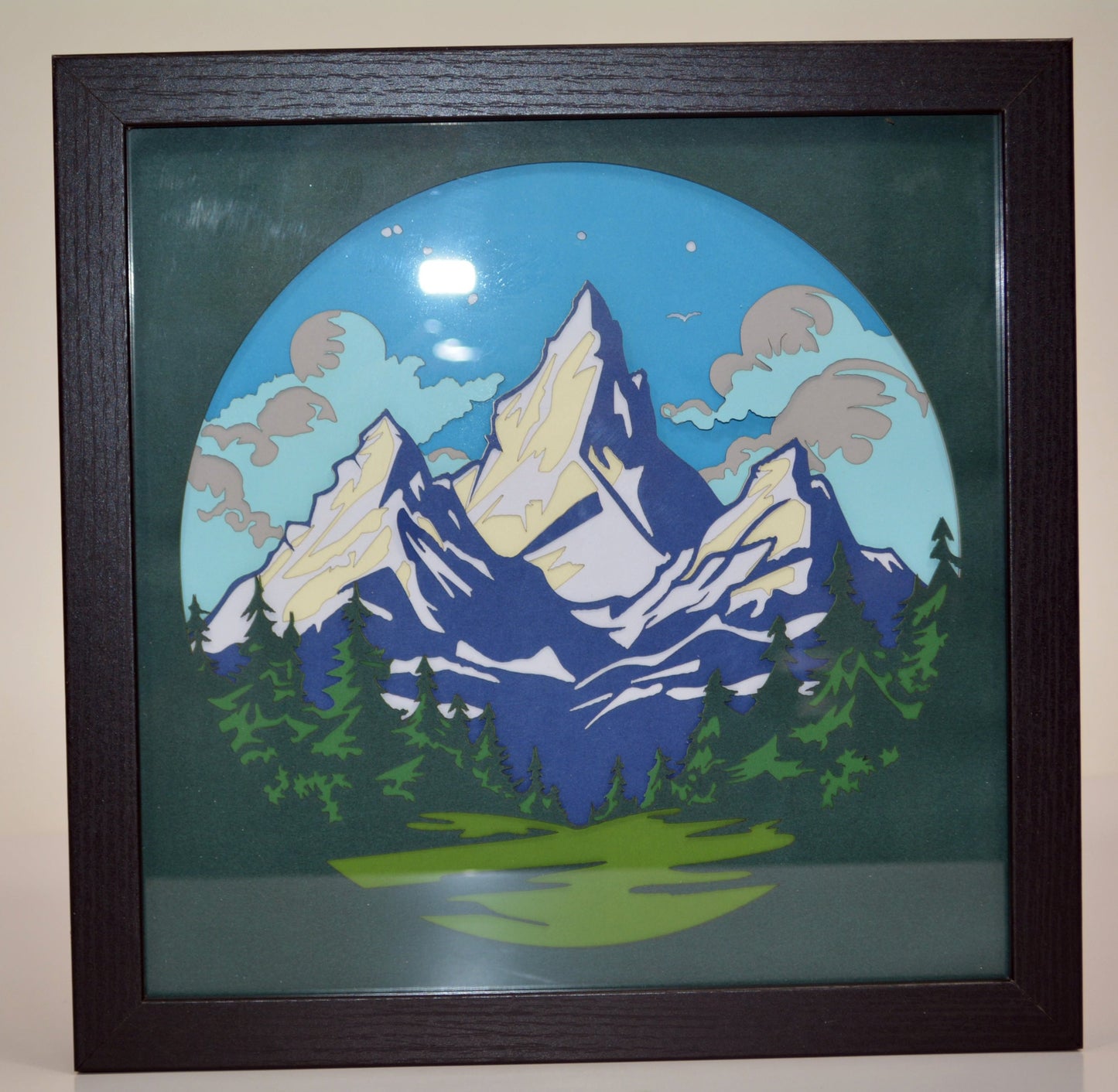 3D Paperstock Snow Capped Mountains Shadow Box Frame 9" x 9"