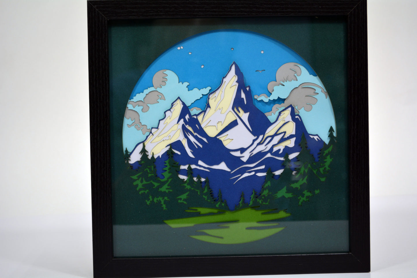 3D Paperstock Snow Capped Mountains Shadow Box Frame 9" x 9"