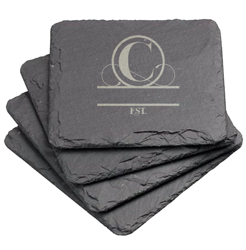 Set of Slate Coasters Family Initial
