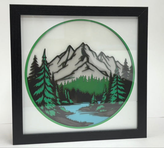3D Cardstock Mountain Scene Shadow Box Frame 9" x 9"