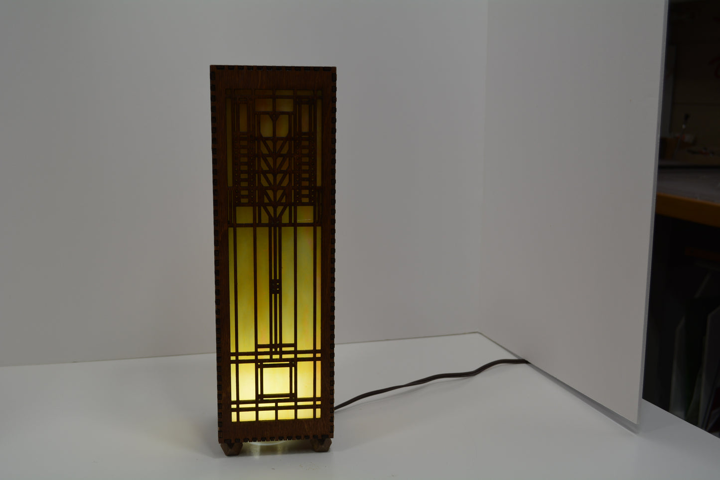 Golden Amber with Red Streaks Frank Llyod Wright design table lamp