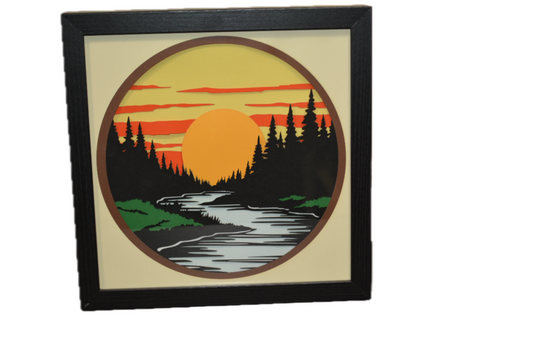 3D Mountain Stream Shadow Box Frame 9" x 9"