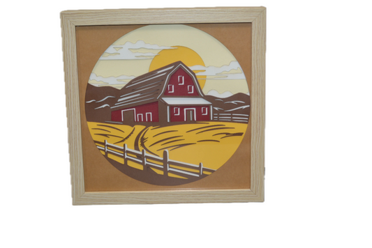 3D Layered Barn Scene Shadow Box Frame 9" x 9"