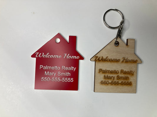 Welcome Home Birch Wood  Keychain