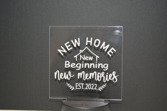 LED Sign: "New home new beginning"